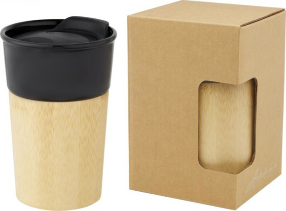 Pereira 320 ml porcelain mug with bamboo outer wall - Shiny black