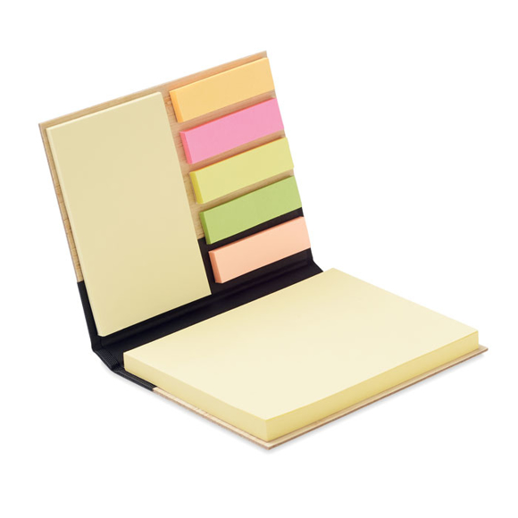 3 piece sticky note memo pad with bamboo cover