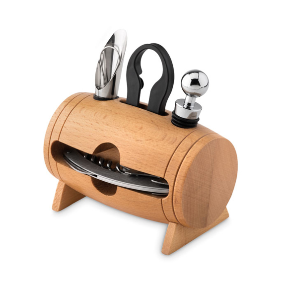 Wooden Stand with 4 Wine Accessories