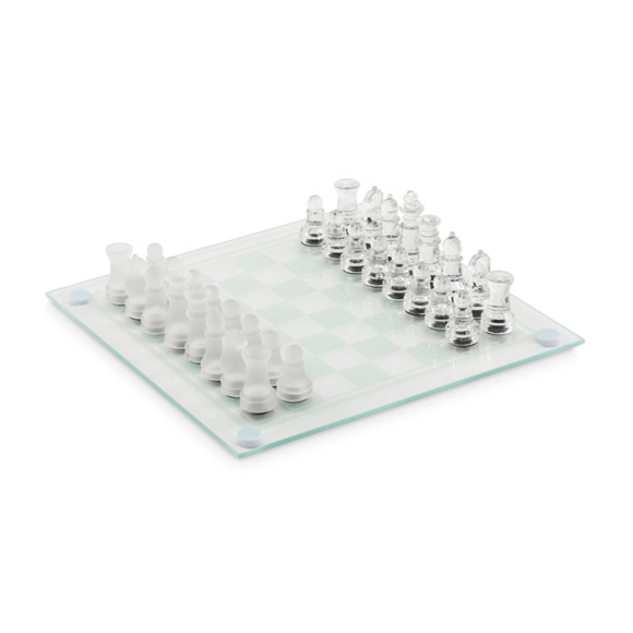Glass chess set board game.